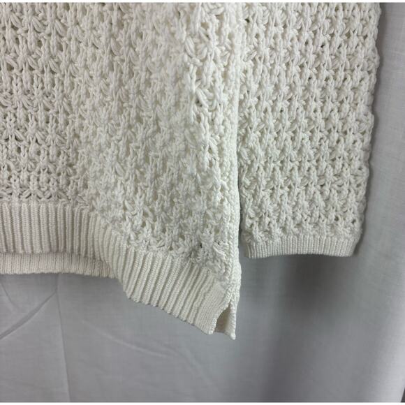 Talbots White Open Knit Pullover Sweater Cotton Blend Large Petite LP - Picture 4 of 6